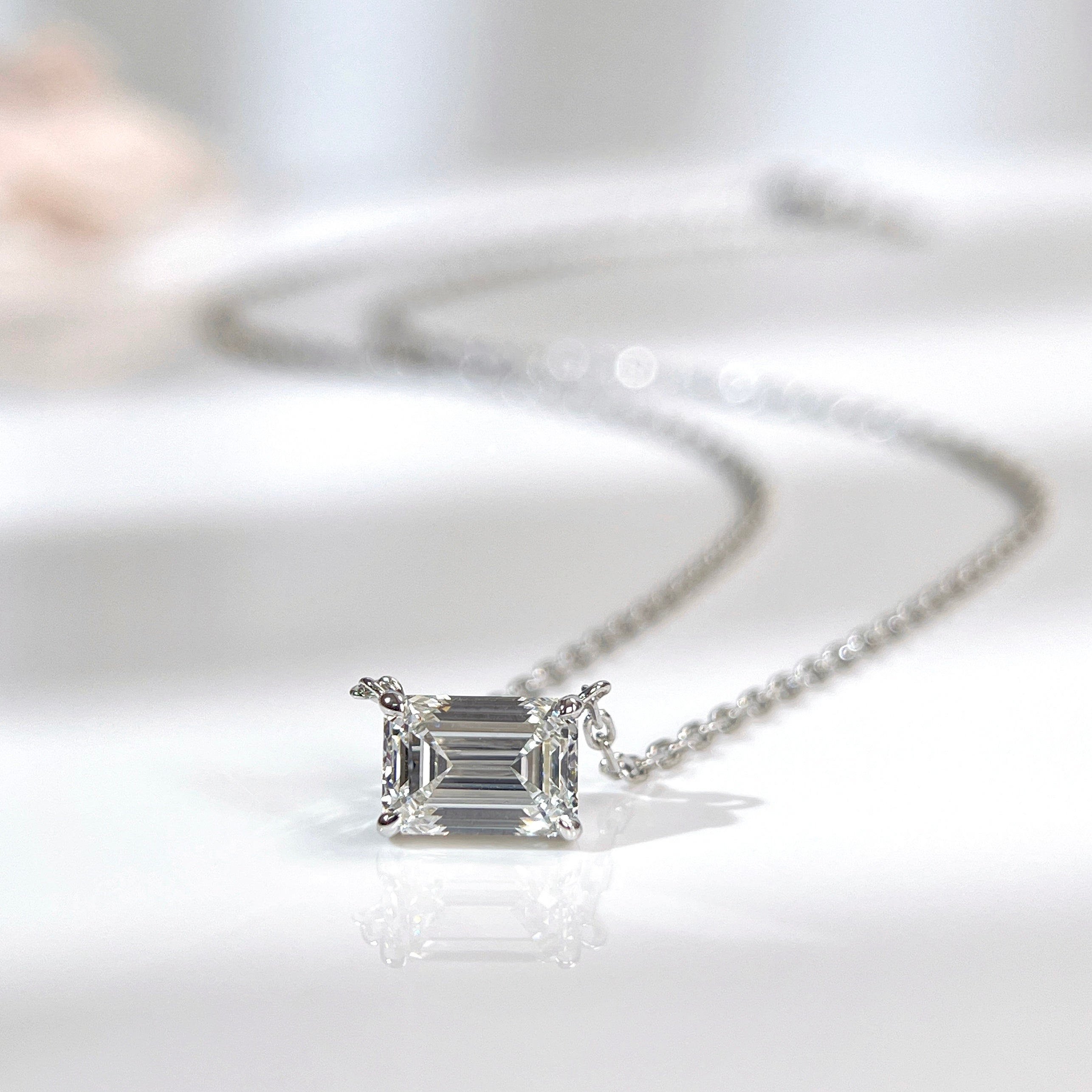 1.5 ct emerald-cut lab grown diamond solitaire necklace in solid 18K white gold