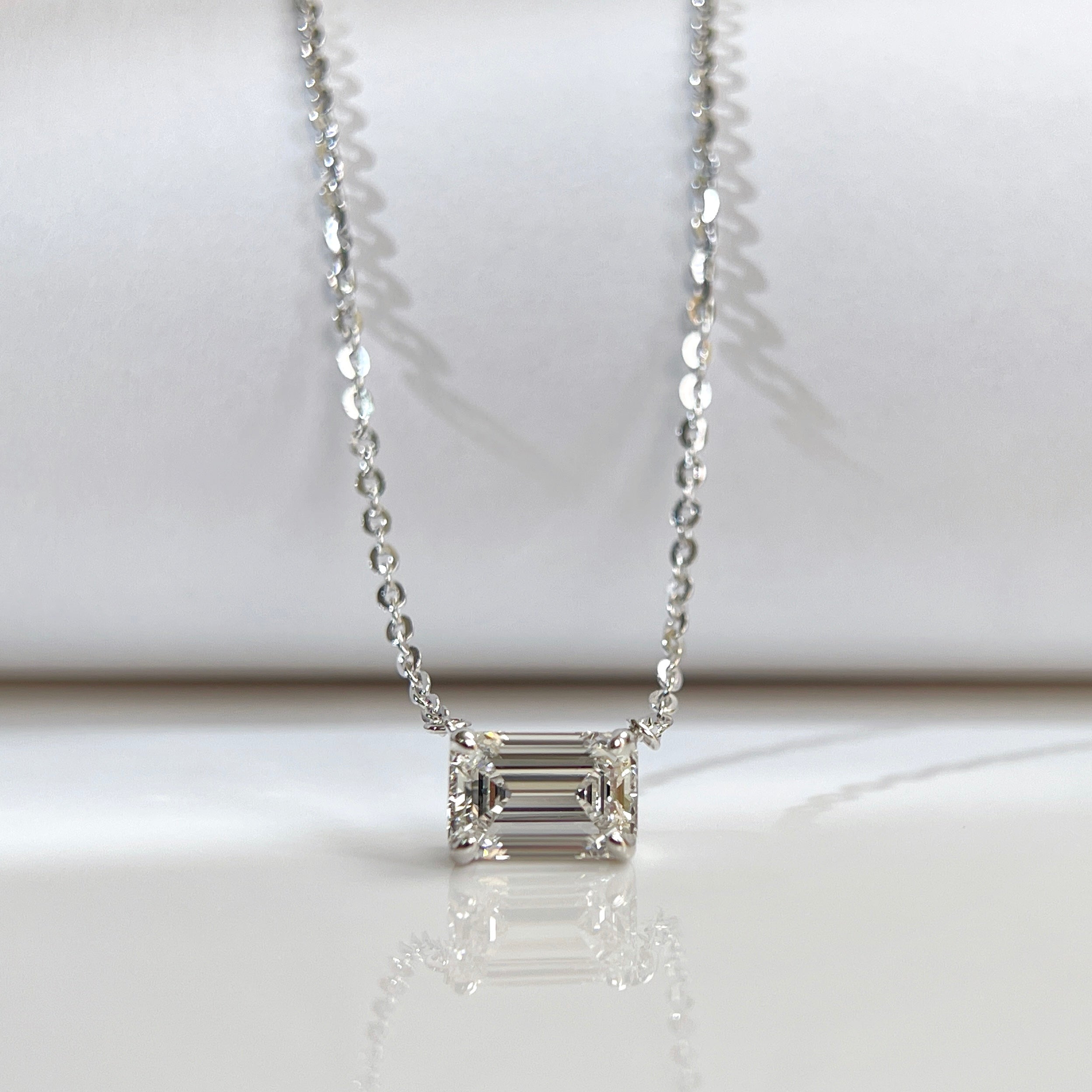 1.5 ct emerald-cut lab grown diamond necklace in sterling silver with a four-prong setting