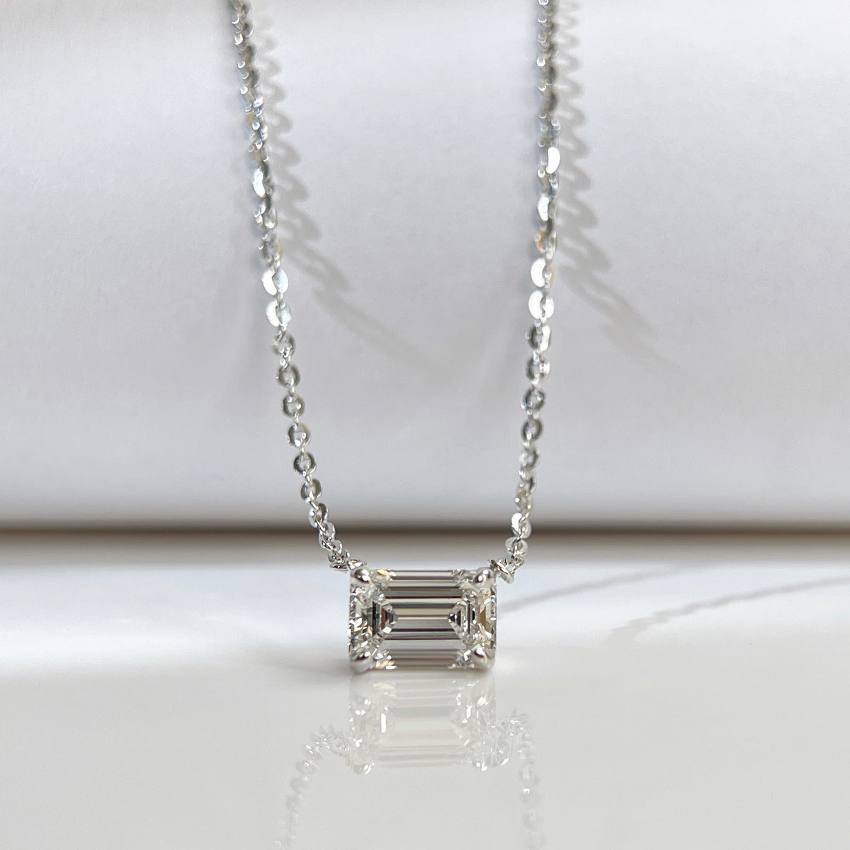 1.5 ct emerald-cut lab grown diamond necklace in sterling silver with a four-prong setting