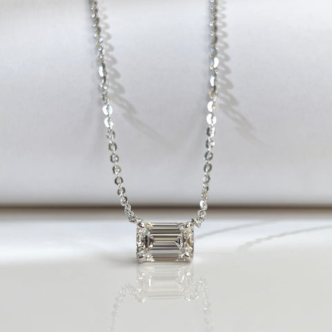 1.5 ct emerald-cut lab grown diamond necklace in sterling silver with a four-prong setting
