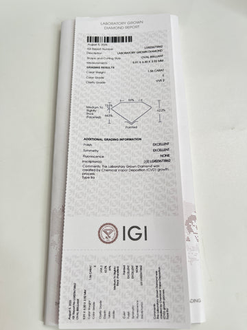 IGI grading report for the 1.5 carat oval lab-grown diamond necklace
