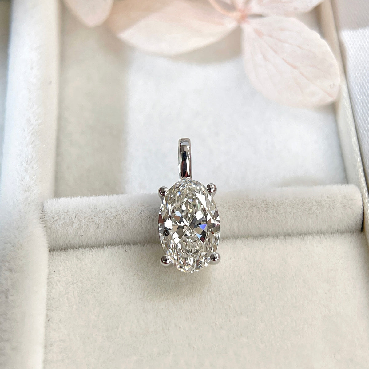 1.5 carat oval lab-grown diamond four-prong pendant in 14K white gold