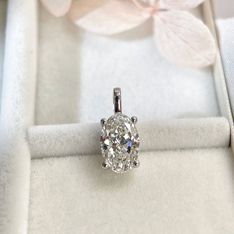 1.5 carat oval lab-grown diamond four-prong pendant in 14K white gold