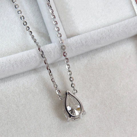 Back view of the setting of a 1.5 carat pear lab grown diamond necklace in S925 sterling silver.
