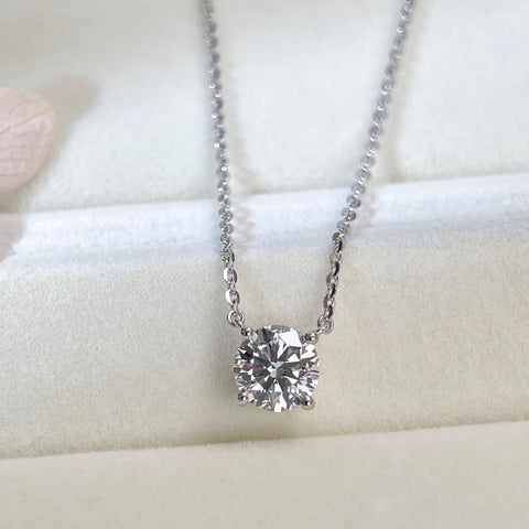 Front view of a 1.5 carat round lab grown diamond necklace in S925 sterling silver.