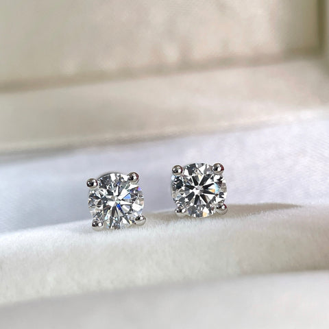 1 CTW Round Lab-Grown Diamond Stud Earrings in  Sterling Silver With 18K White Gold-Plated