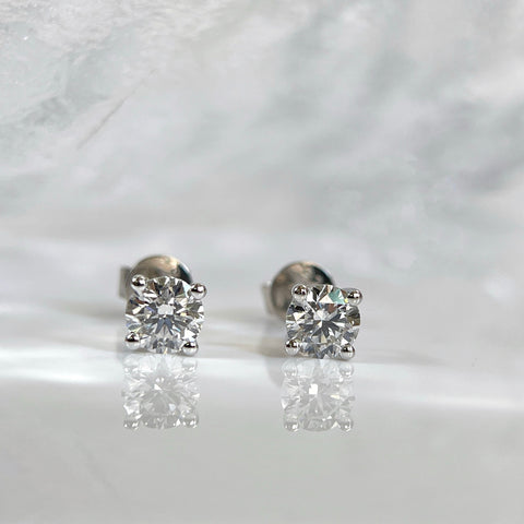 1 CTW Round Lab-Grown Diamond Stud Earrings in  Sterling Silver With 18K White Gold-Plated
