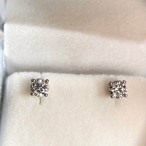1 CTW Round Lab-Grown Diamond Stud Earrings in  Sterling Silver With 18K White Gold-Plated