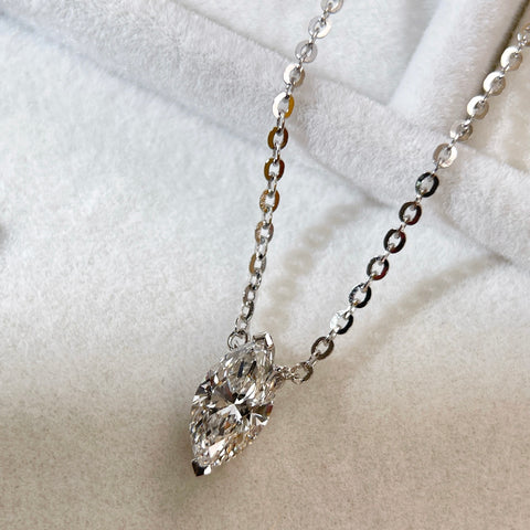 Front view of a 1 carat marquise lab grown diamond necklace in S925 sterling silver.