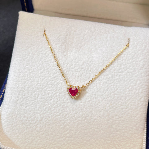 Natural Heart Mini Ruby Necklace Diamond 18k Solid Yellow Gold With Certificate