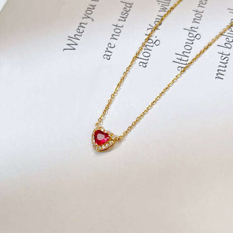 Natural Heart Mini Ruby Necklace Diamond 18k Solid Yellow Gold With Certificate