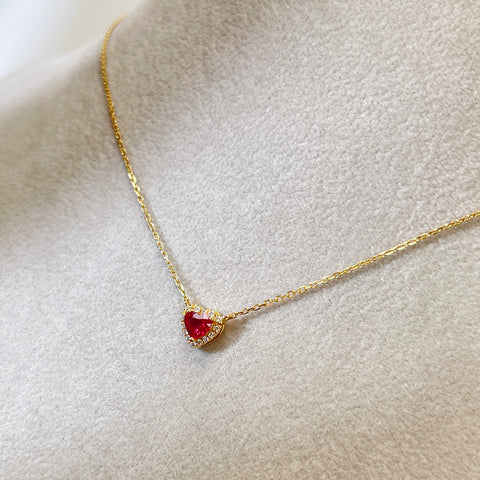 Natural Heart Mini Ruby Necklace Diamond 18k Solid Yellow Gold With Certificate