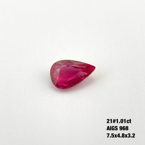 NO.21  1 Carat Ruby Pear Gemstone Natural Unheated  AIGS 968 Certificated Pigeon Blood