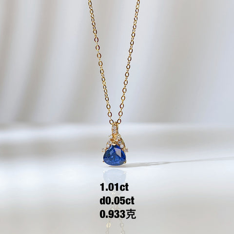 Triangle Pear Blue Sapphire Minimalist pendant necklace Birthstone Gemstone Necklace18K solid gold