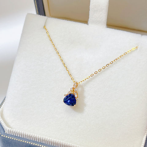 Triangle Pear Blue Sapphire Minimalist pendant necklace Birthstone Gemstone Necklace18K solid gold