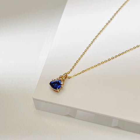 Triangle Pear Blue Sapphire Minimalist pendant necklace Birthstone Gemstone Necklace18K solid gold