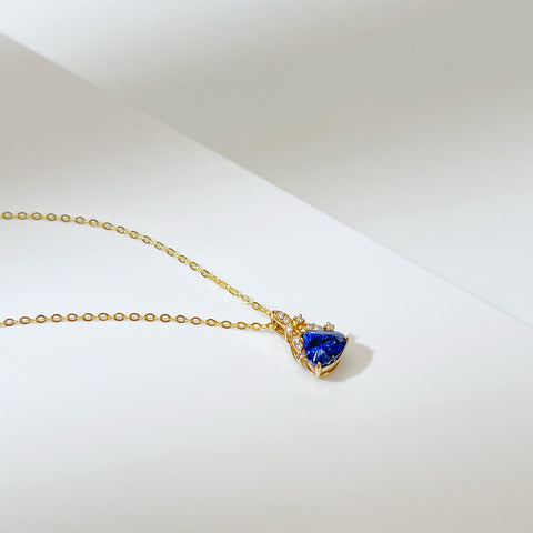 Triangle Pear Blue Sapphire Minimalist pendant necklace Birthstone Gemstone Necklace18K solid gold