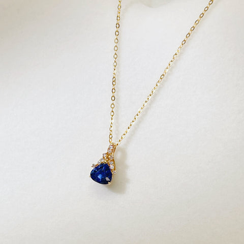 Triangle Pear Blue Sapphire Minimalist pendant necklace Birthstone Gemstone Necklace18K solid gold