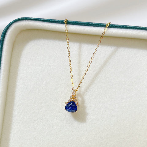 Triangle Pear Blue Sapphire Minimalist pendant necklace Birthstone Gemstone Necklace18K solid gold