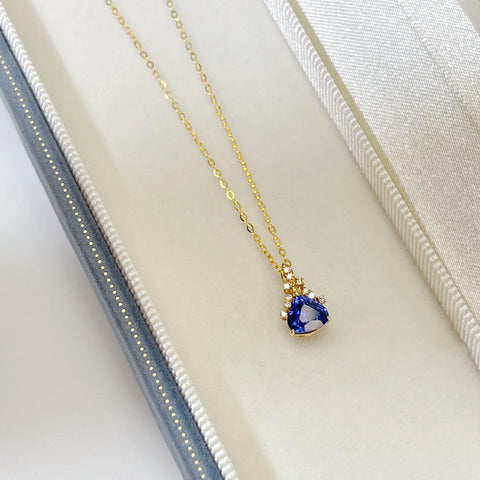 Triangle Pear Blue Sapphire Minimalist pendant necklace Birthstone Gemstone Necklace18K solid gold