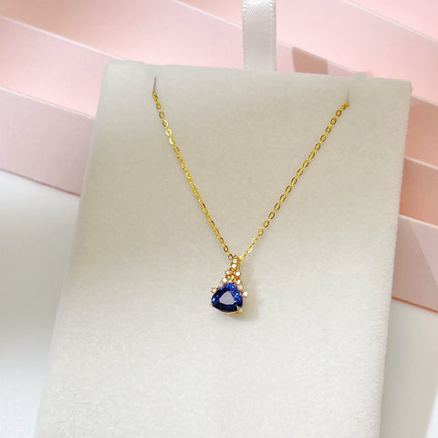 Triangle Pear Blue Sapphire Minimalist pendant necklace Birthstone Gemstone Necklace18K solid gold