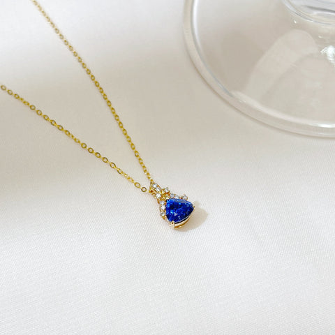 Triangle Pear Blue Sapphire Minimalist pendant necklace Birthstone Gemstone Necklace18K solid gold