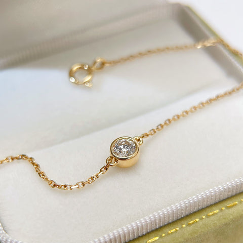 Solitaire Bezel Diamond Bracelet 0.2 Carat Diamond Bracelet In 18K Solid Yellow Gold With Certificate