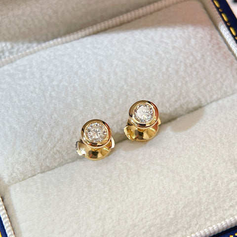 Bezel  0.50CT  Diamond Earring 18K Yellow solid gold
