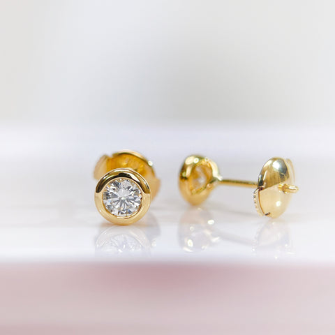 Bezel  0.50CT  Diamond Earring 18K Yellow solid gold