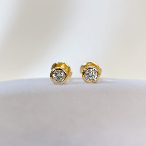 Bezel  0.50CT  Diamond Earring 18K Yellow solid gold
