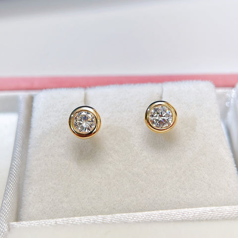 Bezel  0.50CT  Diamond Earring 18K Yellow solid gold