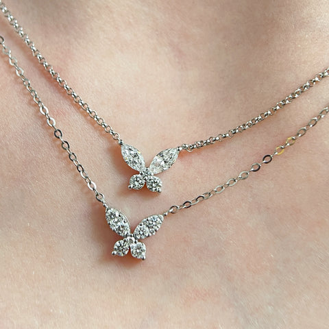 Natural Butterfly Diamond Necklace In 18K Solid Gold With Certificate