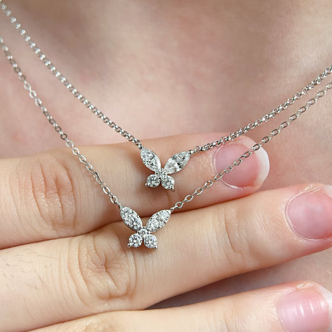 Natural Butterfly Diamond Necklace In 18K Solid Gold With Certificate
