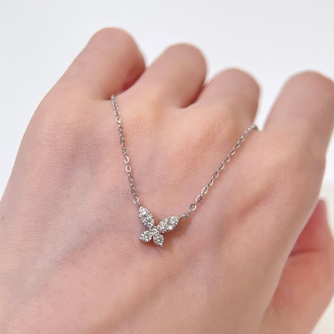 Natural Butterfly Diamond Necklace In 18K Solid Gold With Certificate