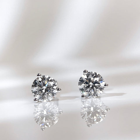 IGI certified 2 CTW round lab grown diamond three-prong Martini stud earrings in 14K white gold