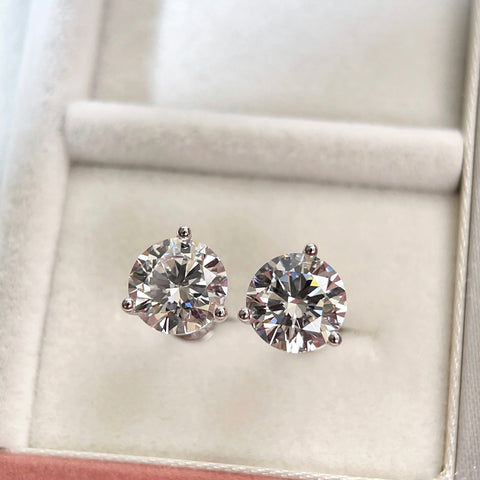 Front view of 3 CTW D VVS2 round lab grown diamond Martini stud earrings