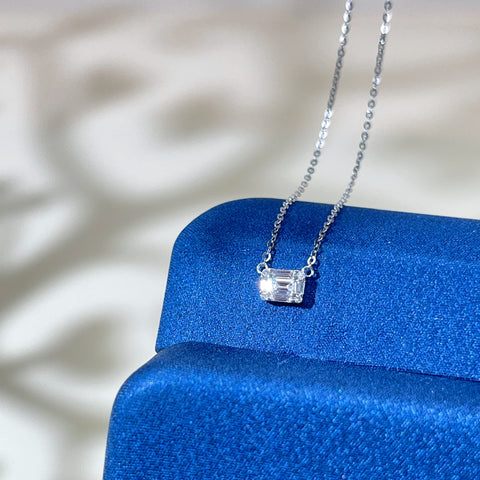 Like Carat  1/5 CT  Diamond Baguette Emerald cut  necklace in 18k Solid Gold