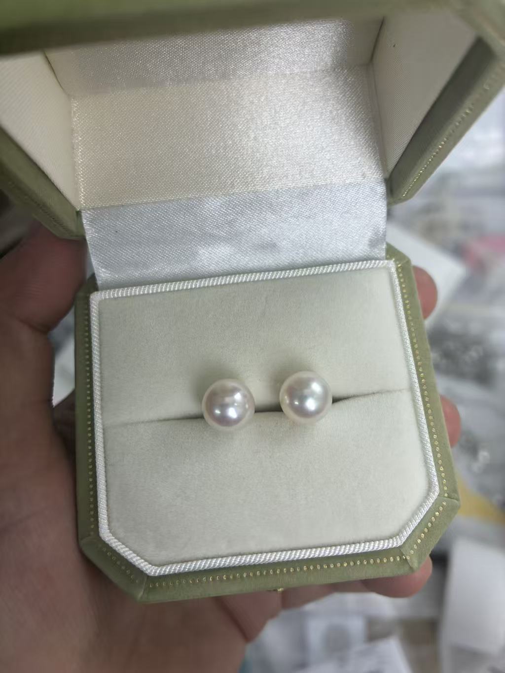 akoya pearl earrings 8.4-8.5MM 18K solid gold