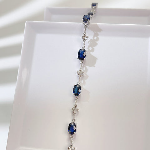 Oval Blue Sapphire Bracelet lotus connected