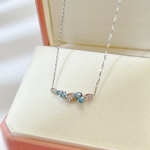 Aquamarine necklace 18K white gold diamond