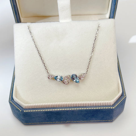 Aquamarine necklace 18K white gold diamond