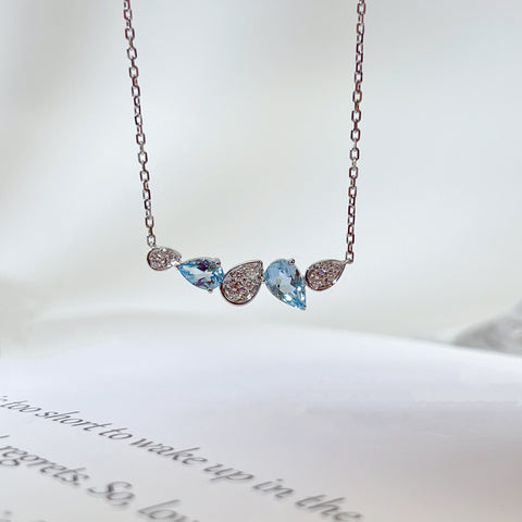 Aquamarine necklace 18K white gold diamond