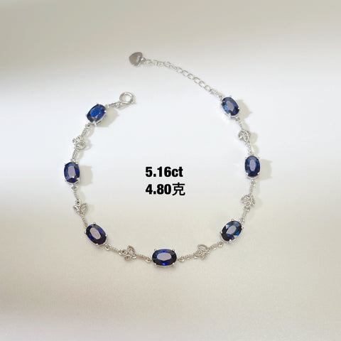 Oval Blue Sapphire Bracelet lotus connected