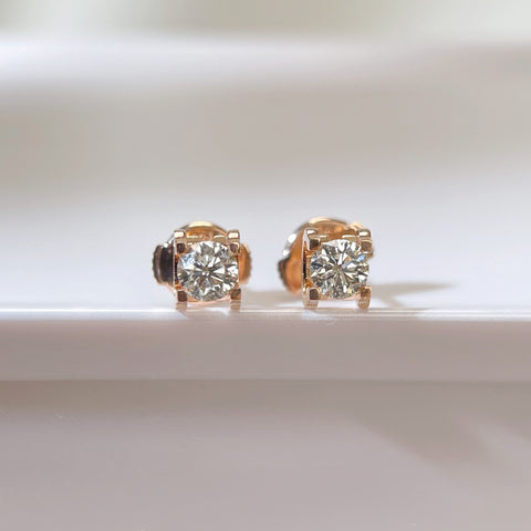 Square Shape 0.50ct  Diamond Earring 18K Rose solid gold