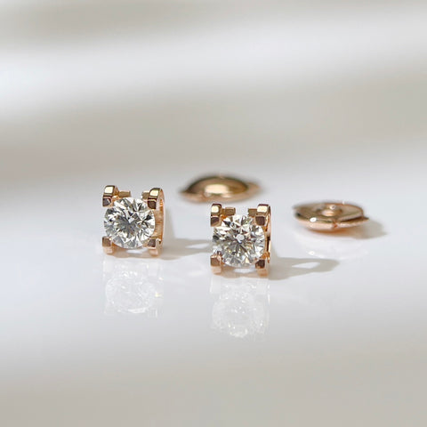 Square Shape 0.50ct  Diamond Earring 18K Rose solid gold