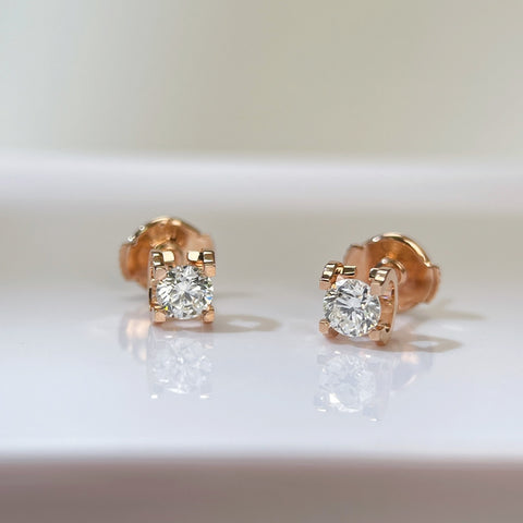 Square Shape 0.50ct  Diamond Earring 18K Rose solid gold