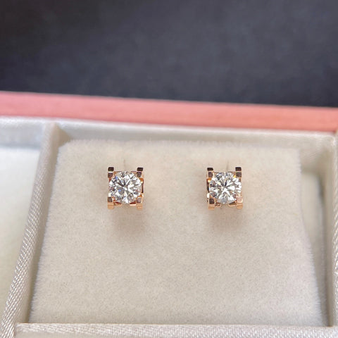 Square Shape 0.50ct  Diamond Earring 18K Rose solid gold
