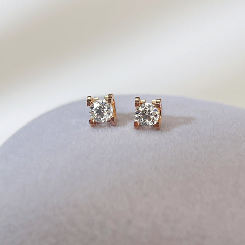 Square Shape 0.50ct  Diamond Earring 18K Rose solid gold