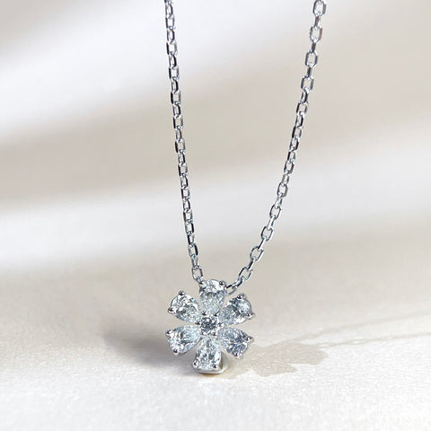 Natural Floral Pear Diamond Necklace In 18K Solid Gold With Certificate