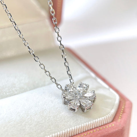 Natural Floral Pear Diamond Necklace In 18K Solid Gold With Certificate